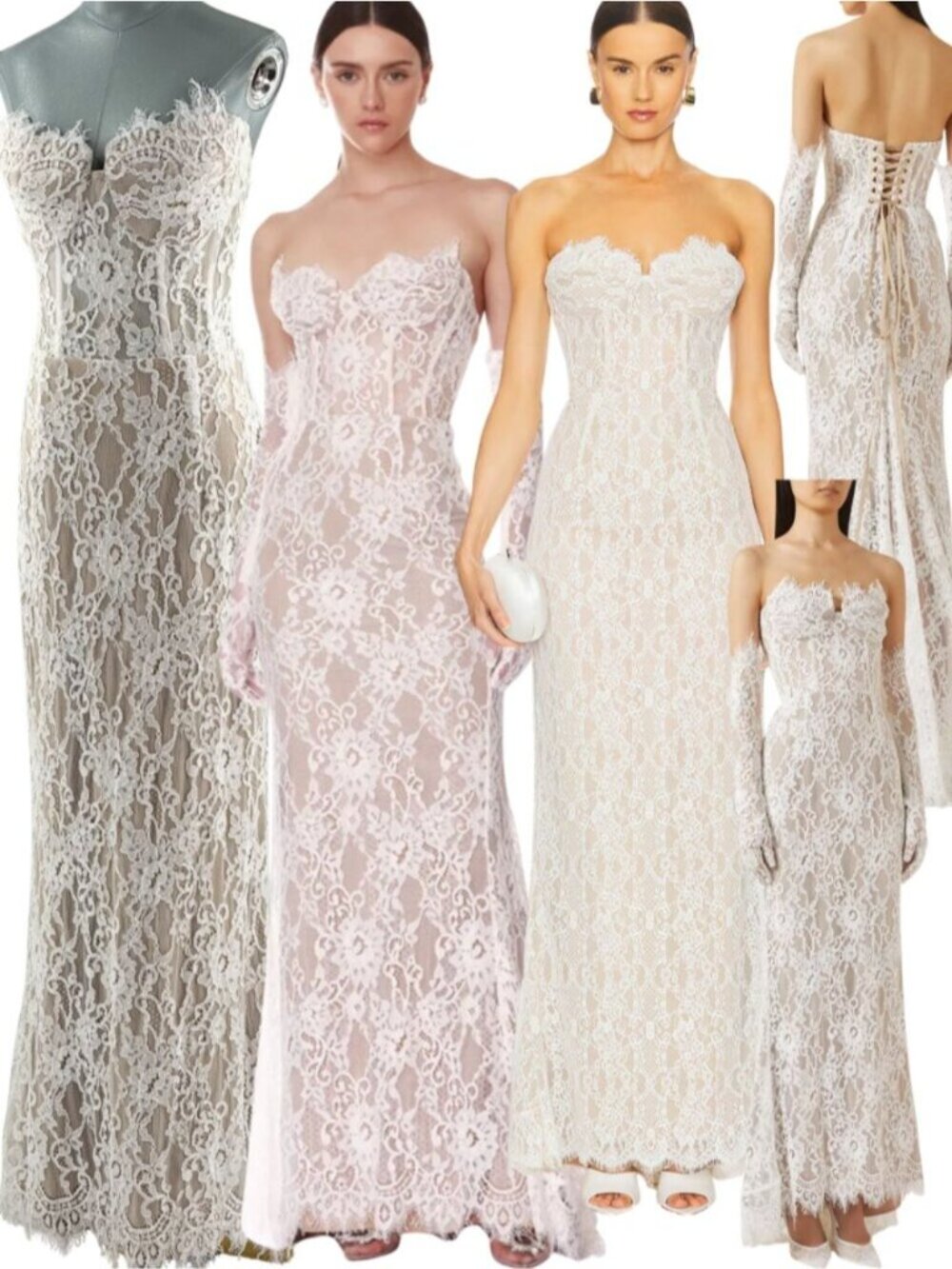 🆕 BRONX & BANCO 🧿 NWOT Kiera White Lace Bridal Gown with Gloves - Sz XL US 10